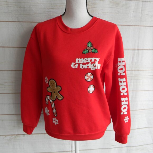 Wound Up Tops - WOUND UP RED MERRY & BRIGHT CHRISTMAS HOLIDAY SWEATSHIRT GINGERBREAD SZ S